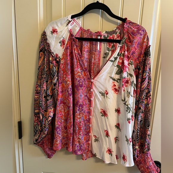 FREE PEOPLE Gemini Vintage Combo Long Sleeve Blouse size Small - Picture 8 of 10